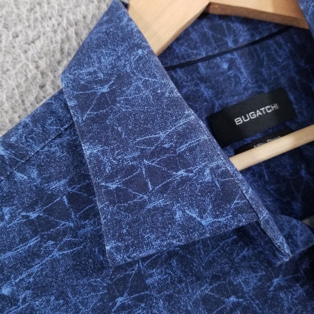 Bugatchi Shirt Mens Medium Blue 8 Way Stretch Long Sleeve Button Front Stretch